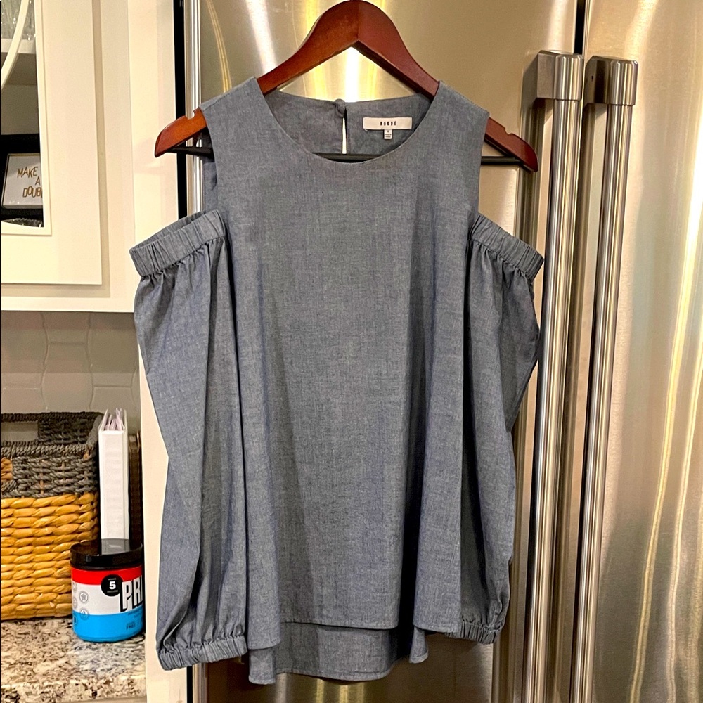 Ro & De Chambray Cold Shoulder Blouse Size Medium